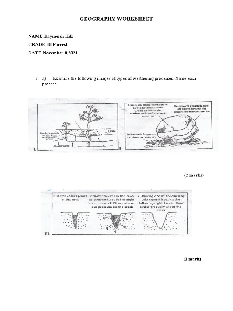 Geography Worksheet Weathering and Mass Movement PDF