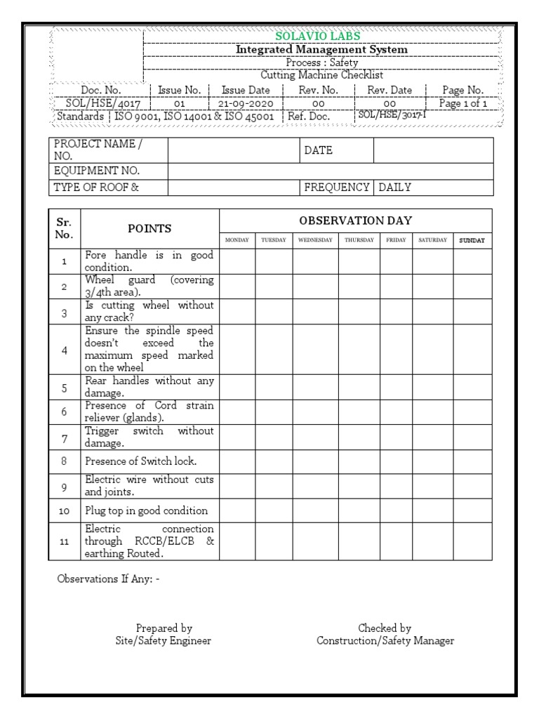 4017 Cutting Machin Checklist PDF
