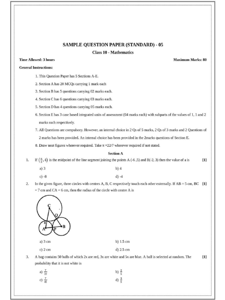 Self Study Sample Paper (Strandard) Set - 5 | PDF