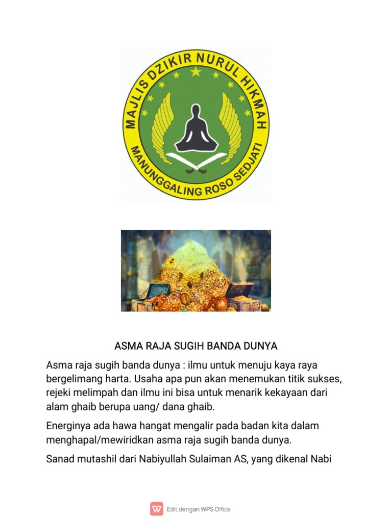 Ilmu Asma Raja Sugih untuk Kekayaan | PDF