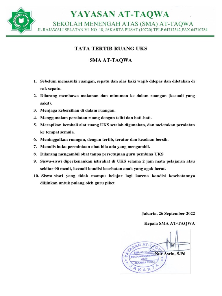 Tata Tertib Ruang Uks | PDF