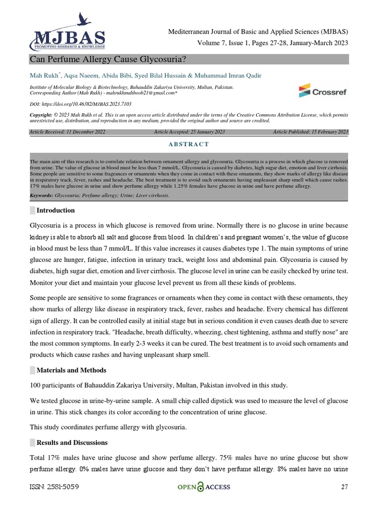 Can Perfume Allergy Cause Glycosuria? PDF Allergy Diabetes