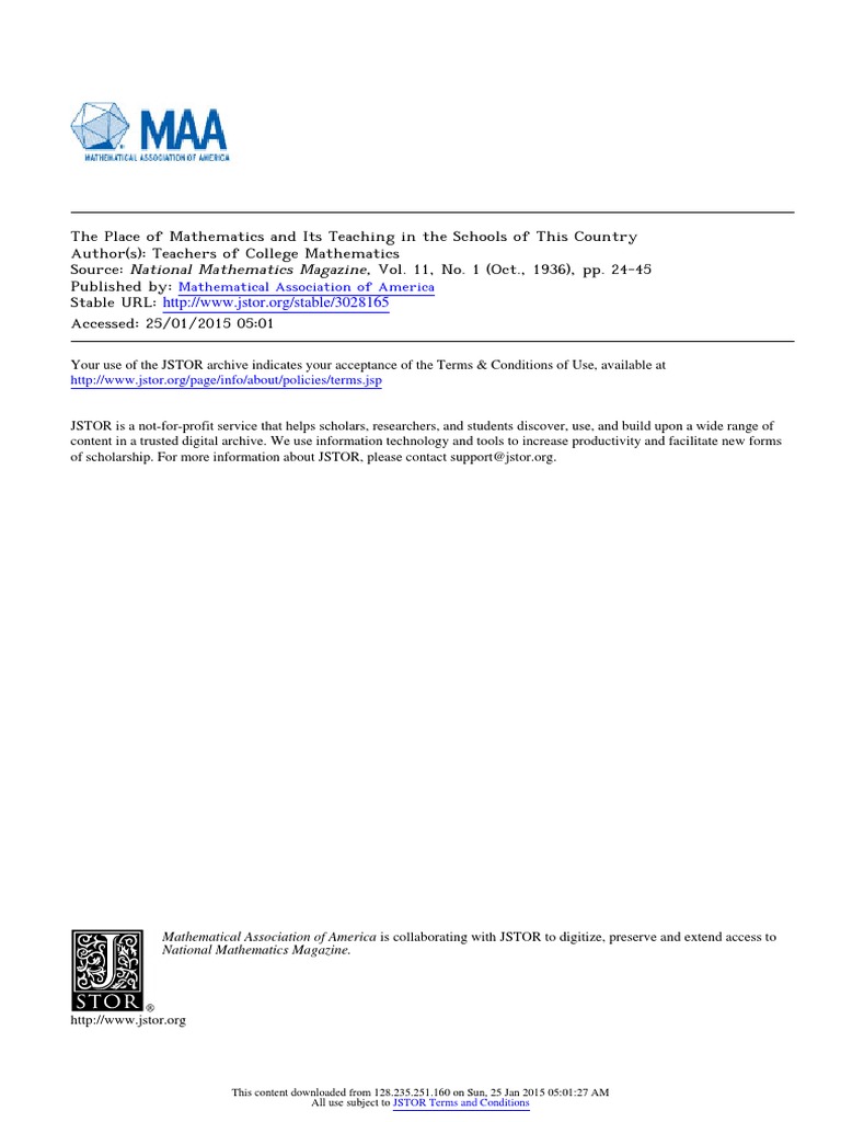 Mathematical Association of America PDF Mathematics Curriculum