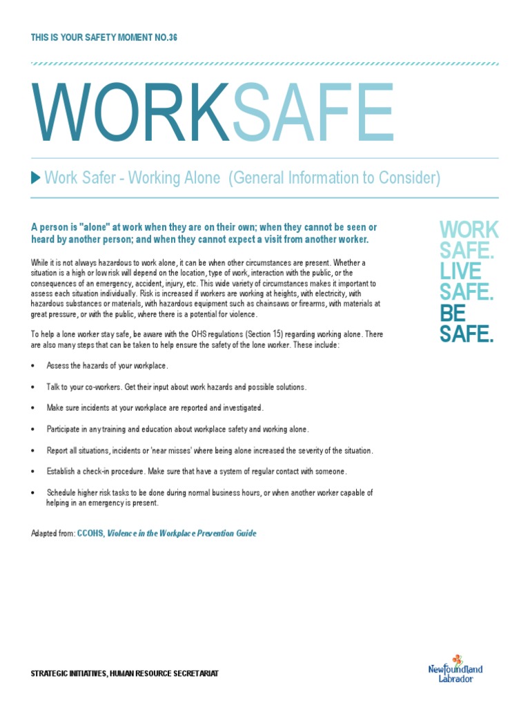 Employee Health And Safety Safety Moments Working Alone Pdf