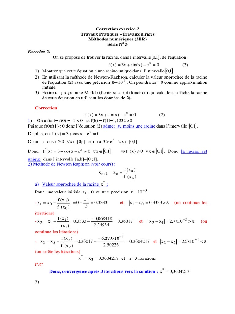 Correction Exercice Méthode Newton-Raphson | PDF | Sciences numériques ...