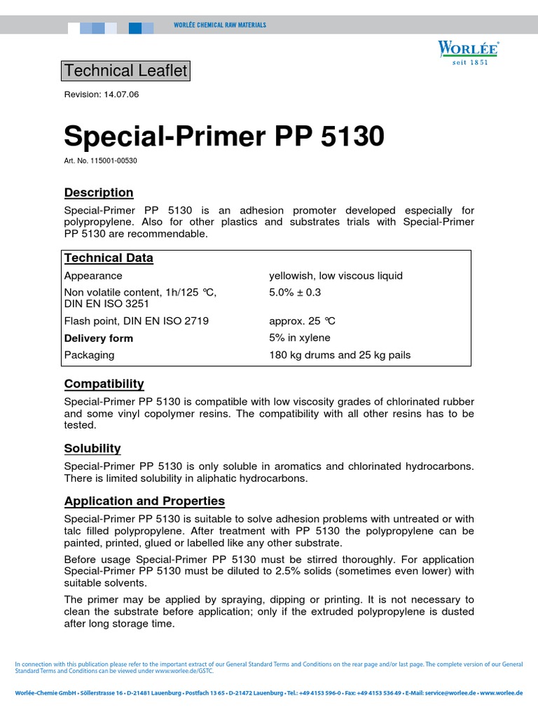 SpecialPrimer PP 5130 Technical Leaflet PDF Legal Liability Chemistry