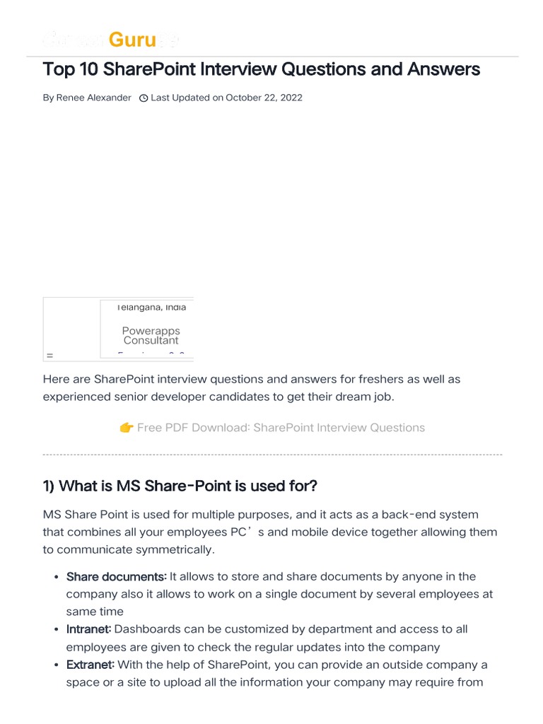 Top 10 sharepoint interview questions and answers pdf share point