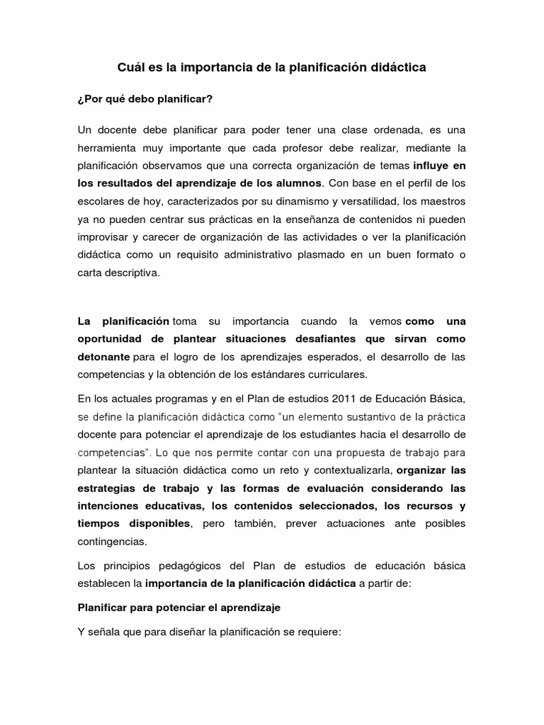 Importancia de la Planificación Didáctica | PDF | Plan de estudios ...