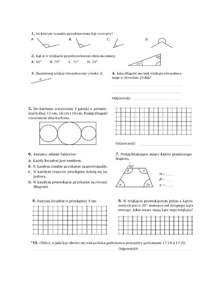 Sprawdzian Matematyka Klasa 6 Figury Na Płaszczyźnie Figury Na Płaszczyźnie | PDF