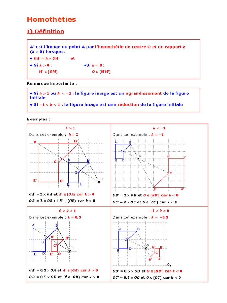 Définition et Exemples d'Homothétie | PDF | Géométrie | Mathématiques