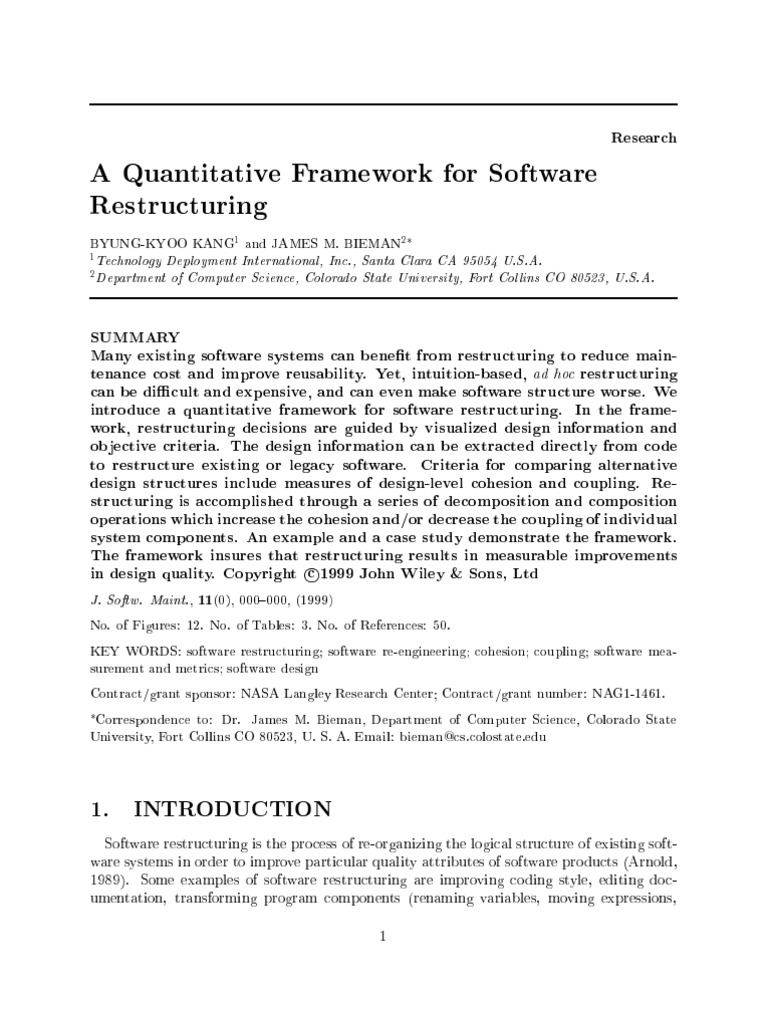 A Quantitative Framework For Software Restructuring | PDF | Software ...