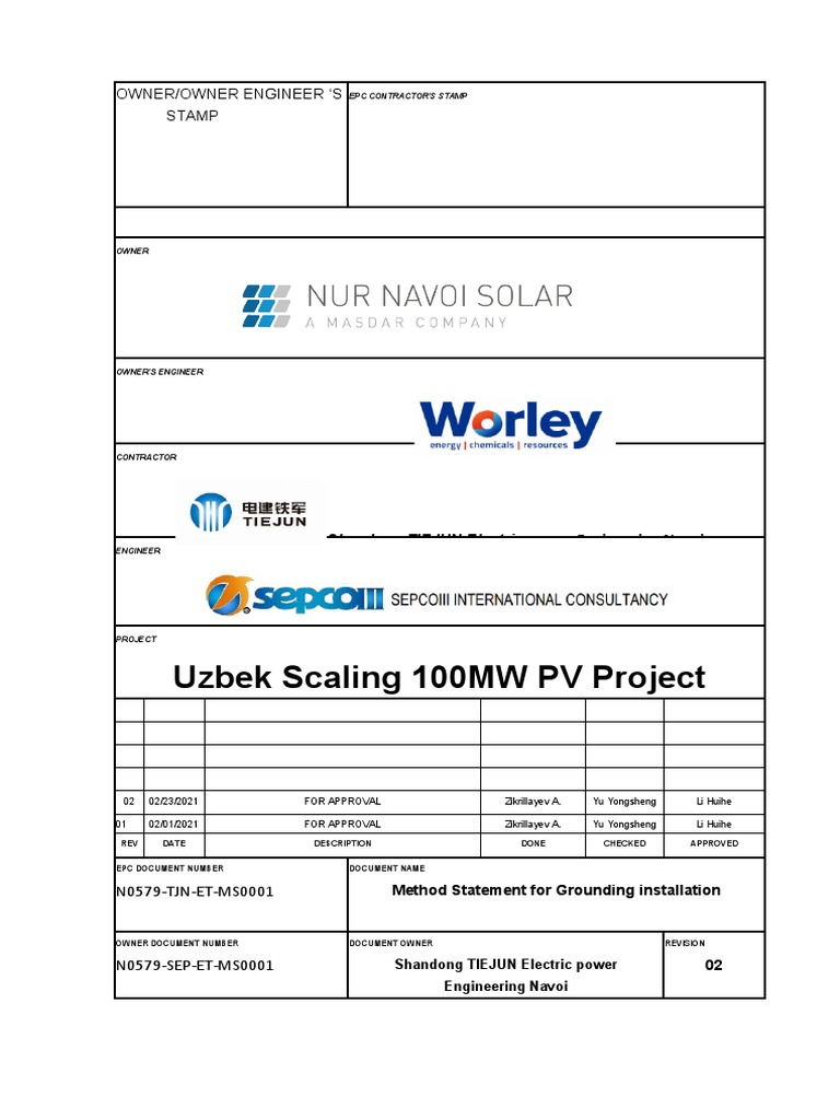 N0579-TJN-ET-MS0001 - R02 Method Statement For Grounding Installation ...