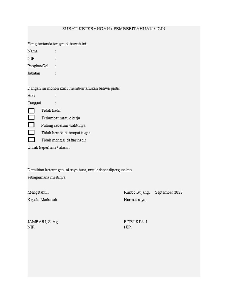 Surat Izin Sekolah | PDF