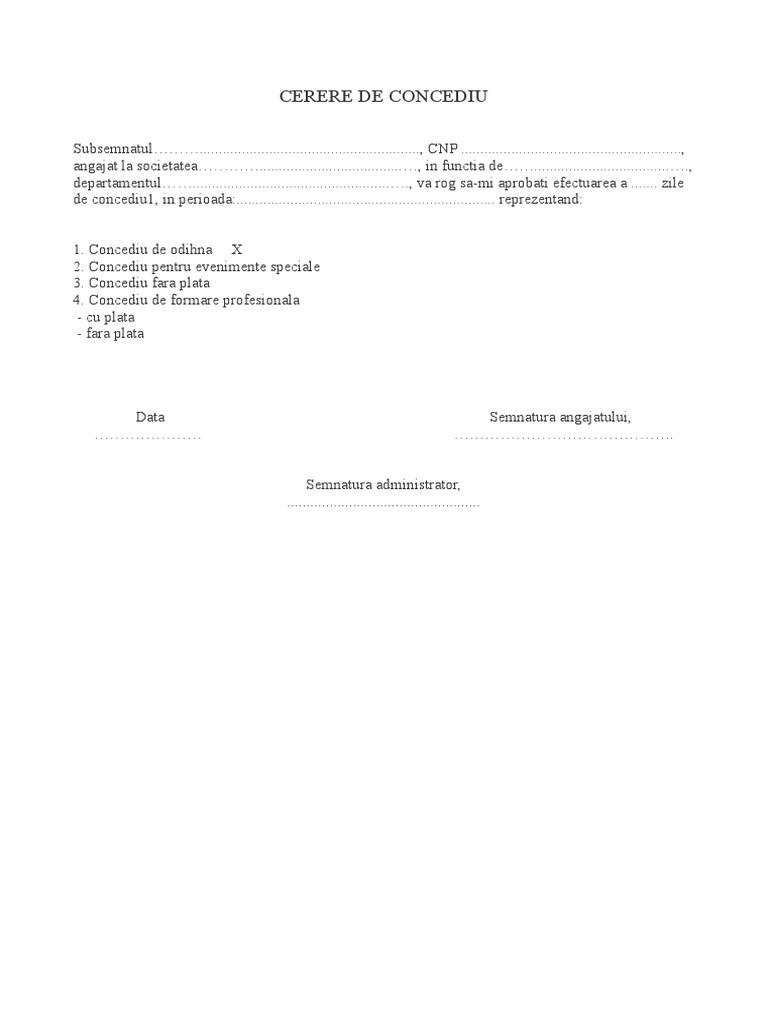 Cerere de Concediu - Model | PDF
