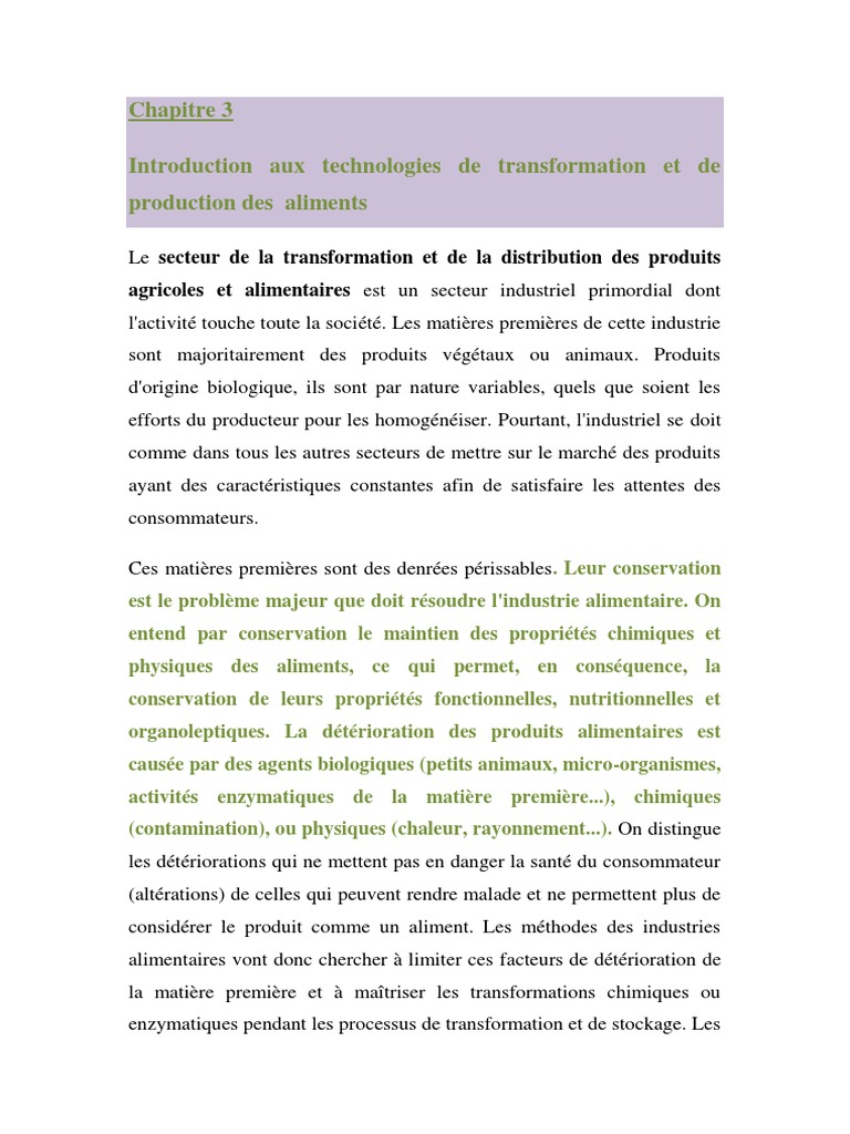 Introduction Aux Technologies de Transformation Et de Production Des ...