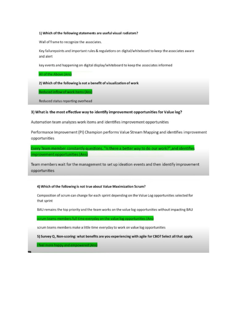 Agile Answer Sheet E1 PDF