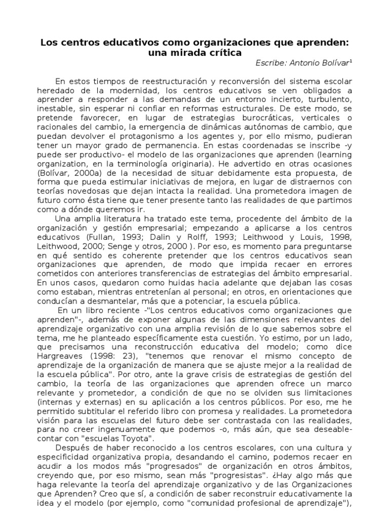 Los Centros Educativos Como Organizaciones Que