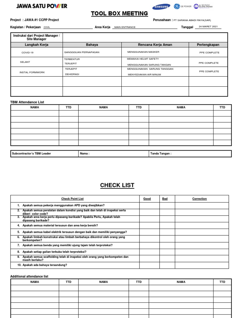 Tool Box Meeting Pdf