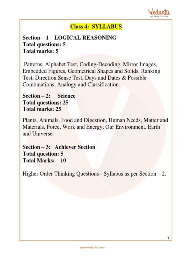 Class 4 Science Olympiad Syllabus | PDF