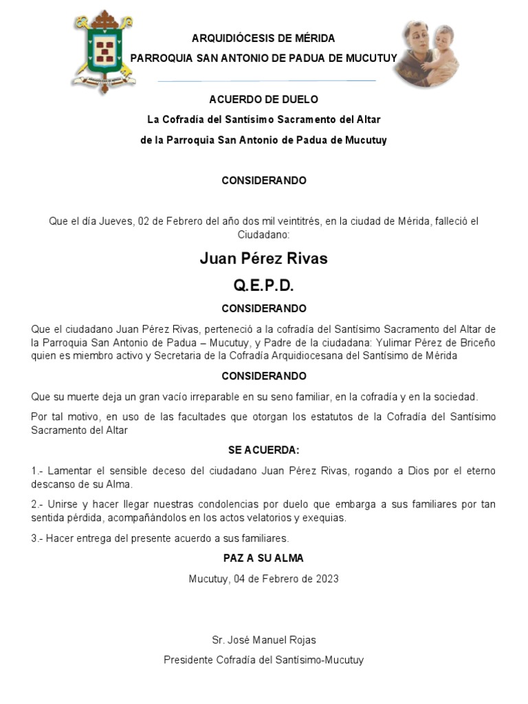 Acuerdo De Duelo Pdf