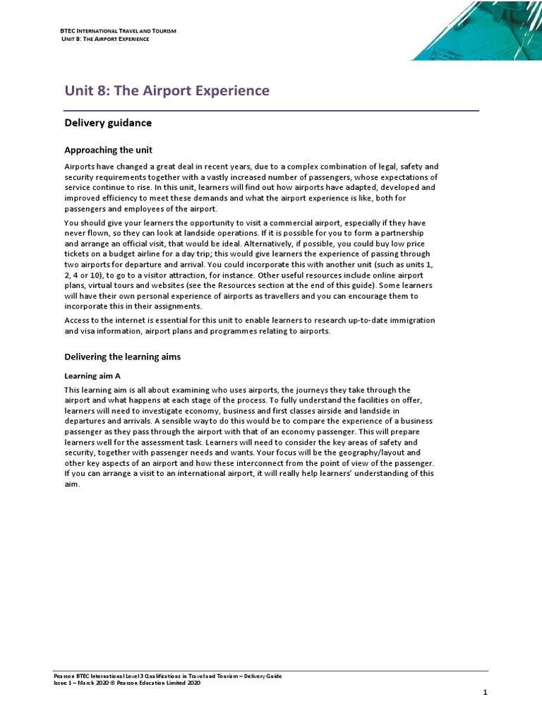 Btec 2020 l3 Int Bus DG U8 v1 | PDF | Airport | Airport Security