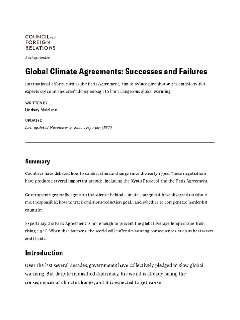 Global climate agreements successes and failures council on foreign