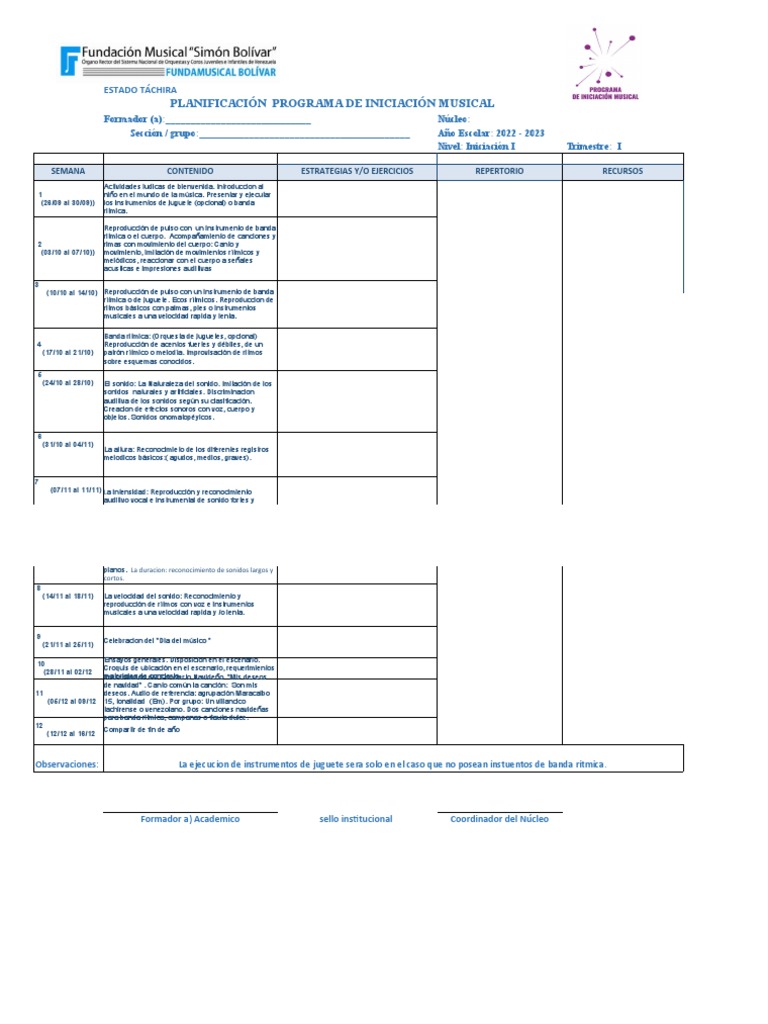 Planificacion Programa de Iniciacion Musical 2022-23 | PDF | Ritmo ...