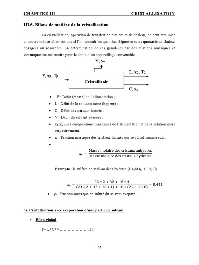 Bilan de matière en cristallisation | PDF | Substances chimiques ...