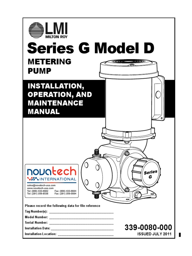 LMI Series G Model SD72J8P Metering Pump Manual PETARY PDF Pump Valve