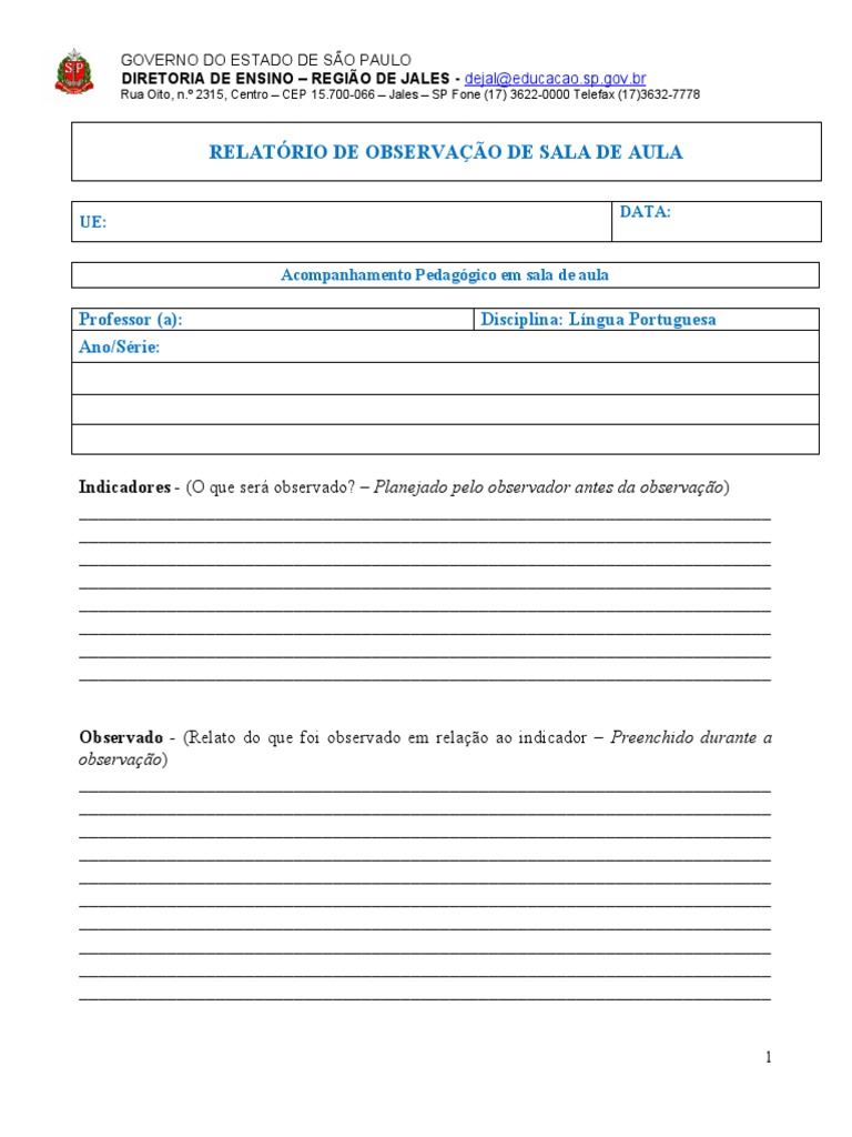 Relatório de Observação de Aula | PDF