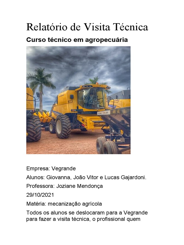 Visita Técnica à Vegrande: Mecanização Agrícola | PDF