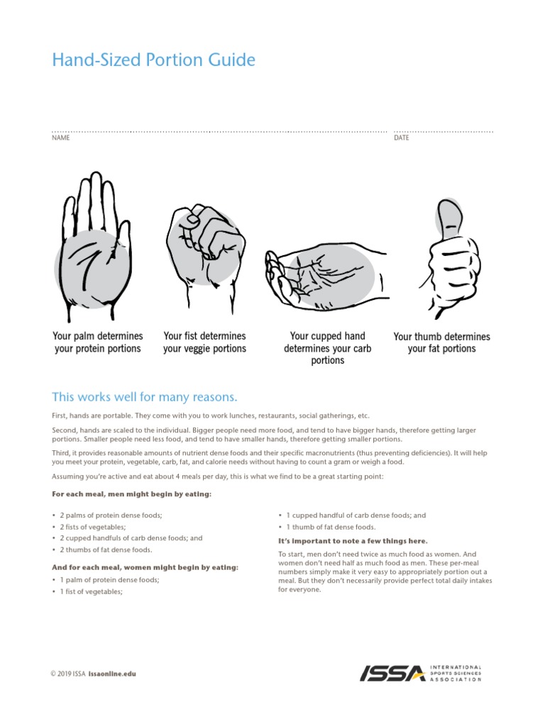 8 ISSA Professional Nutrition Coach Hand Sized Portion Guide Client ...
