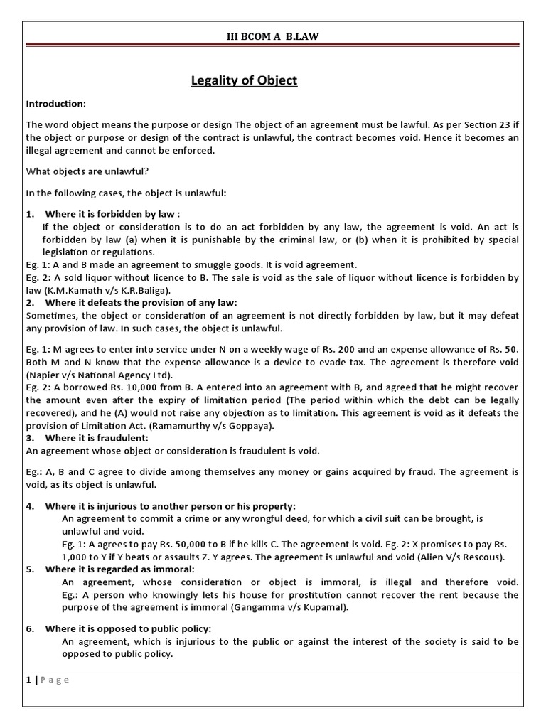 Business Law: Unlawful Contract Objects | PDF | Damages | Breach Of ...