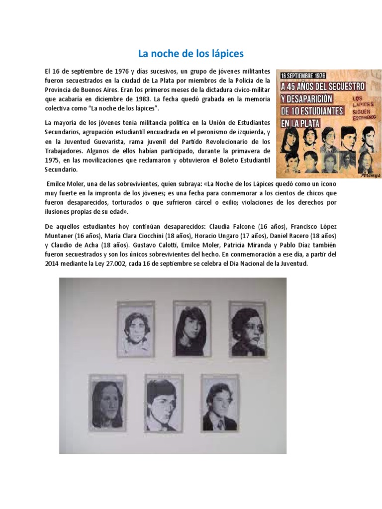 La Noche de los Lápices: Memoria y Juventud | PDF | Historia