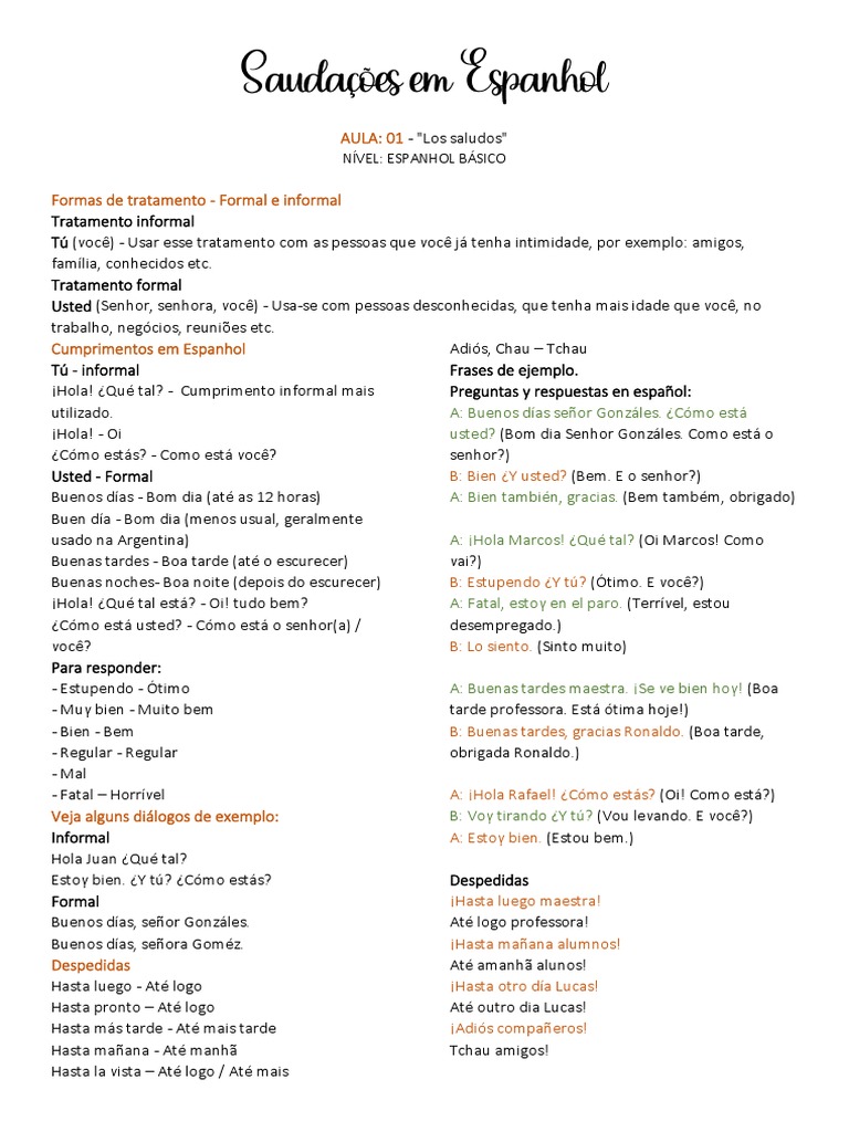 B1 - Saudações em Espanhol | PDF | Linguística