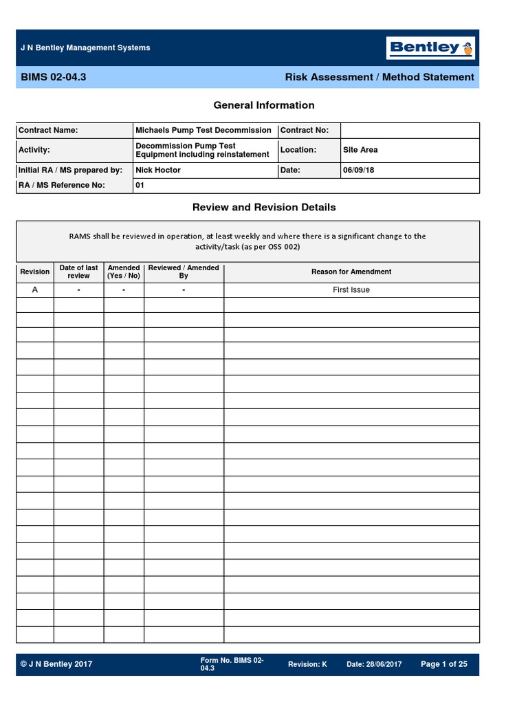 Demobilization Risk Assessment and Method Statement | PDF ...