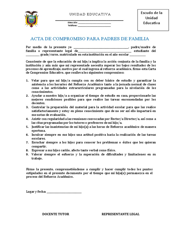 Acta de Compromiso para Padres de Familia 2022-2023 Video | PDF ...