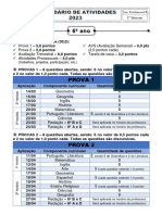 Calendário escolar do 6o ano com datas de provas e avaliações