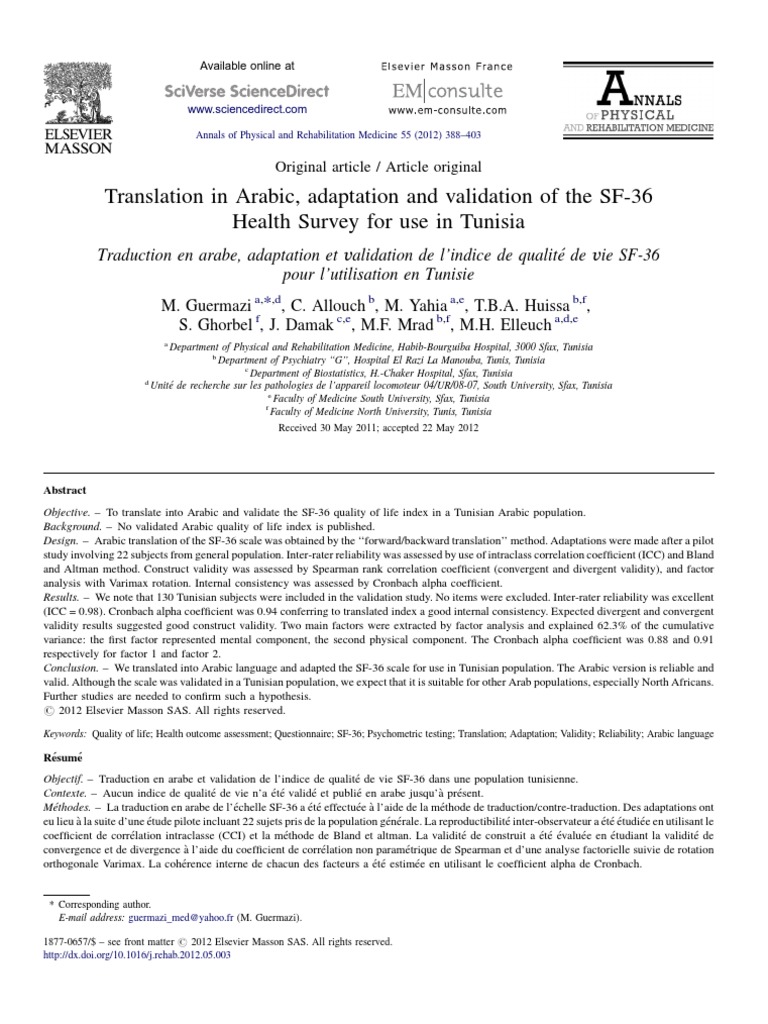 Article SF 36 PDF Validity (Statistics) Cronbach's Alpha