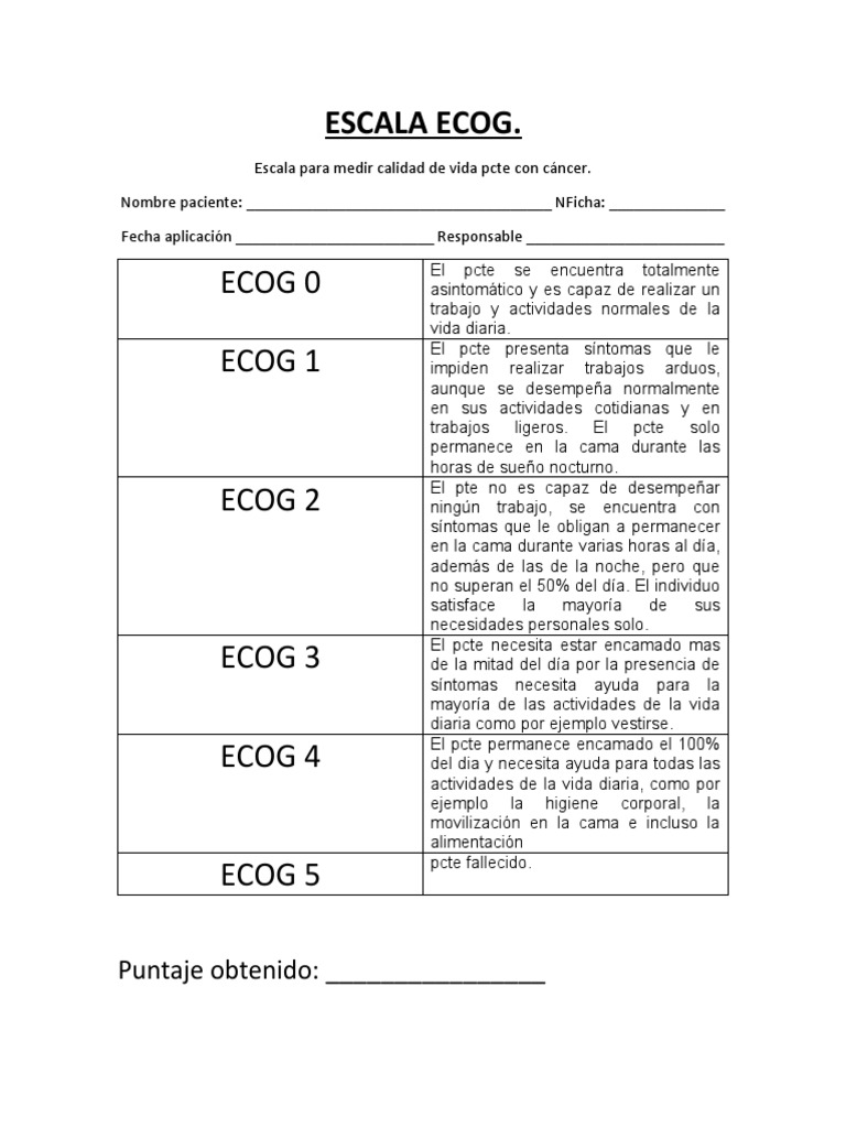 Clasificación de la Escala ECOG en Oncología | PDF | Ciencias de la ...