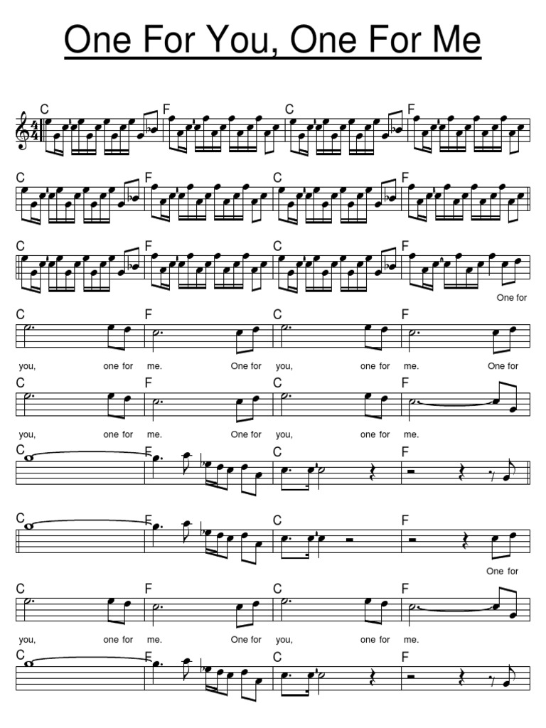One for you one for me key of c pdf