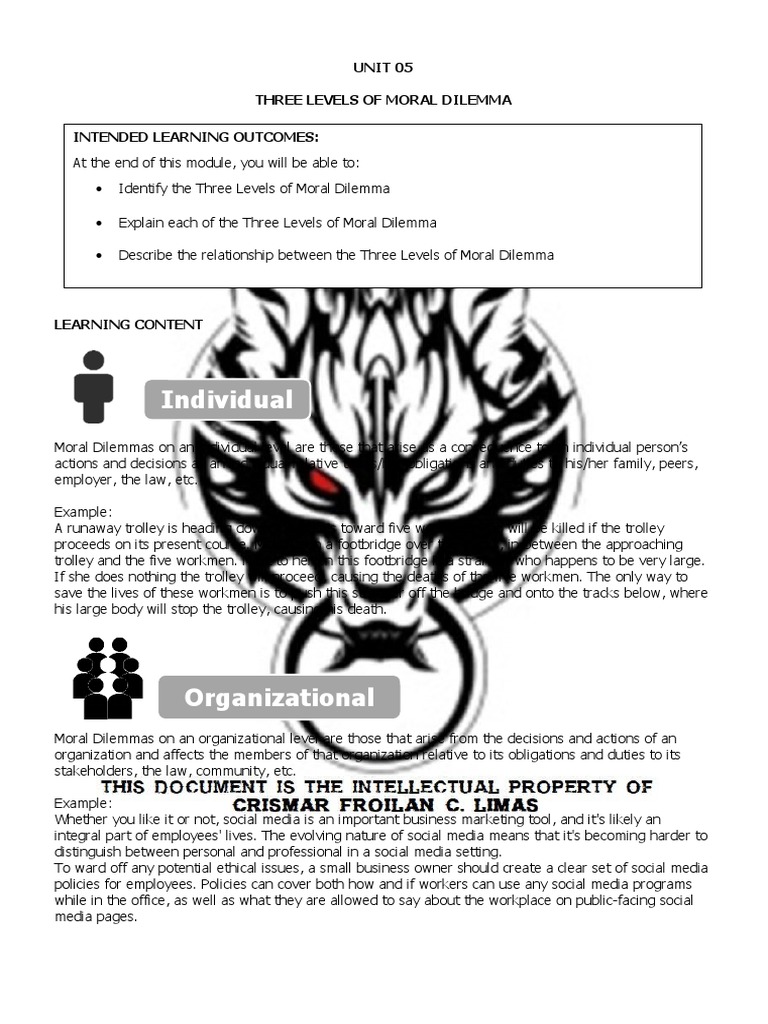 Module 05 Three Levels of Moral Dilemma Print PDF Social Media