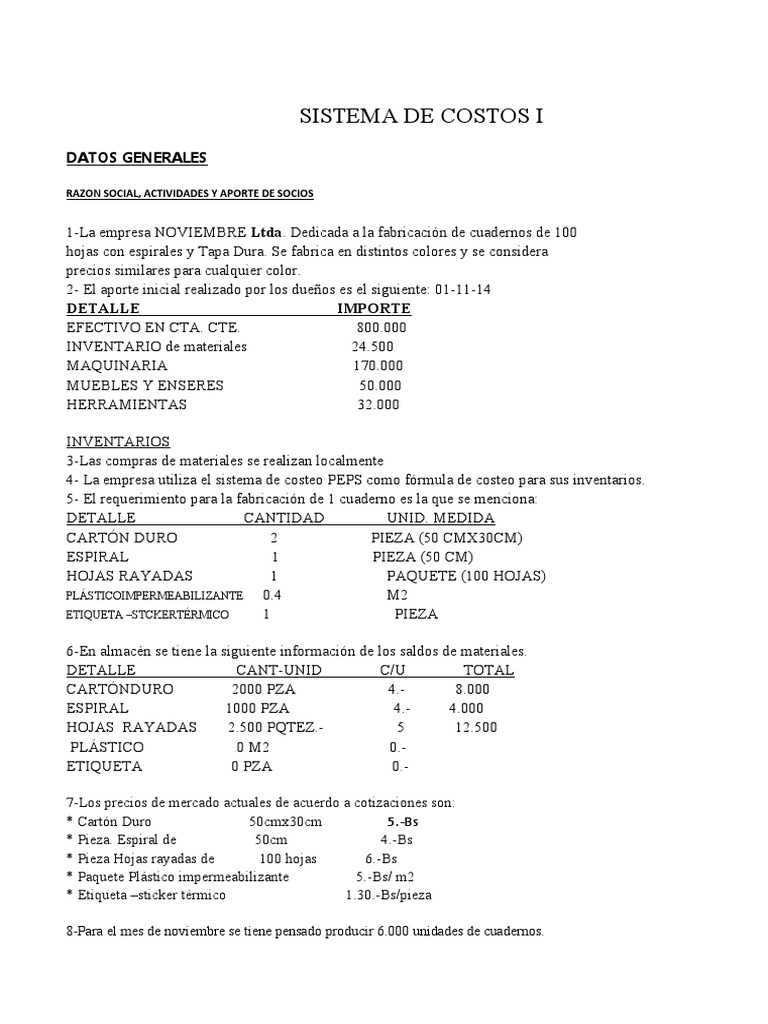Sistema de Costos para Fabricación de Cuadernos | PDF | Margen bruto ...