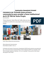 Ministerio de Vivienda Lanza Primera Convocatoria para Acceder A Bono Habitacional de S/ de Techo Propio