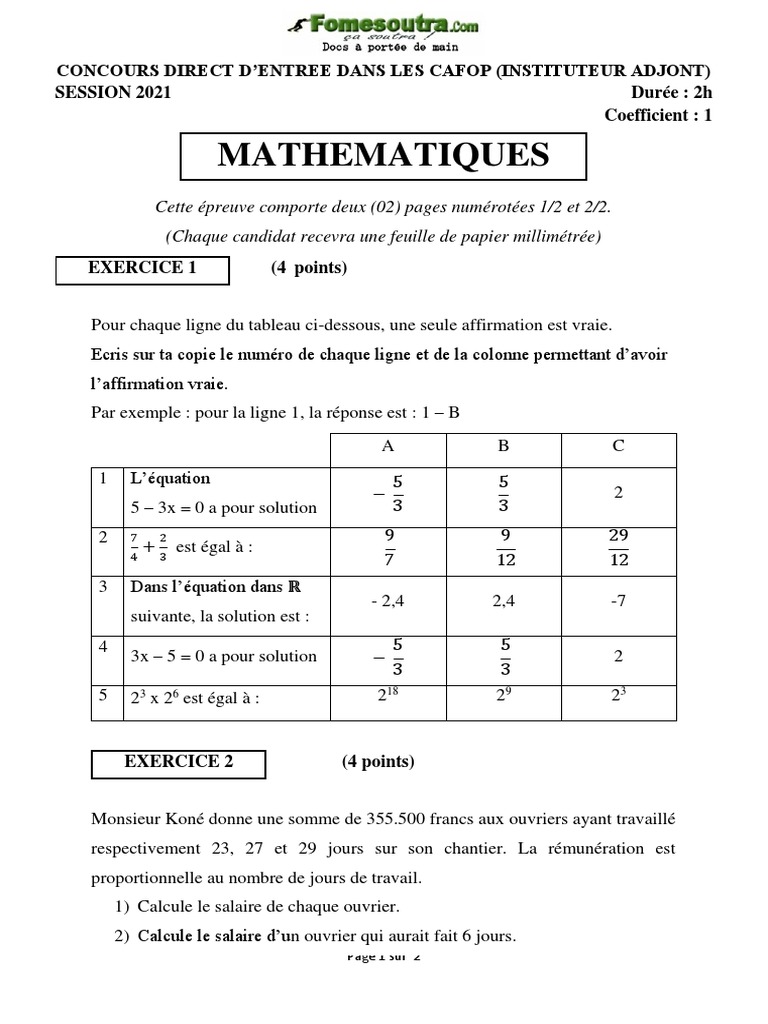 Corrigé du Concours Maths 2021 | PDF | Euclide | Géométrie euclidienne