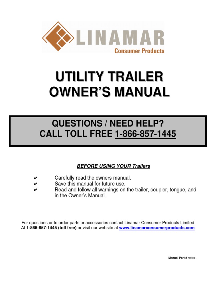 Linamar Utility Trailer Owner's Manual | PDF | Trailer (Vehicle) | Tire