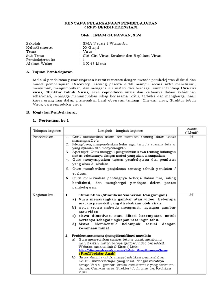 RPP Biologi Kelas X: Pembelajaran Virus | PDF | Karier & Perkembangan