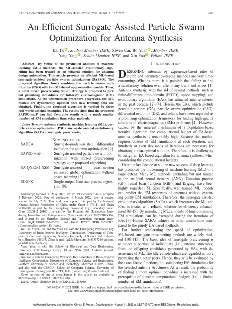 An Efficient Surrogate Assisted Particle Swarm Optimization For Antenna ...