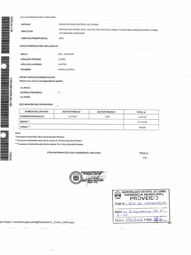 Declaracion jurada de bienes y rentas olimpia pdf