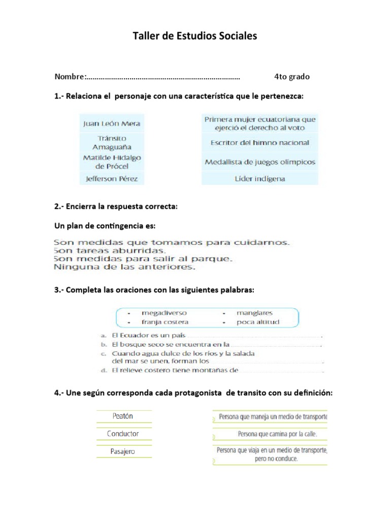 Taller de Estudios Sociales 4to Grado | PDF